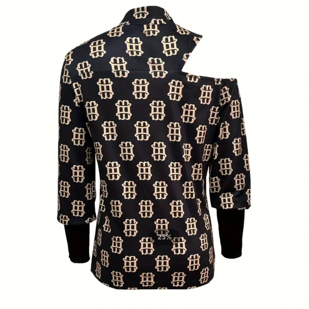 425. Allover Print Cut Out Blouse - Sultry and Alluring Flowing Long Sleeves, - Picture 2 of 2